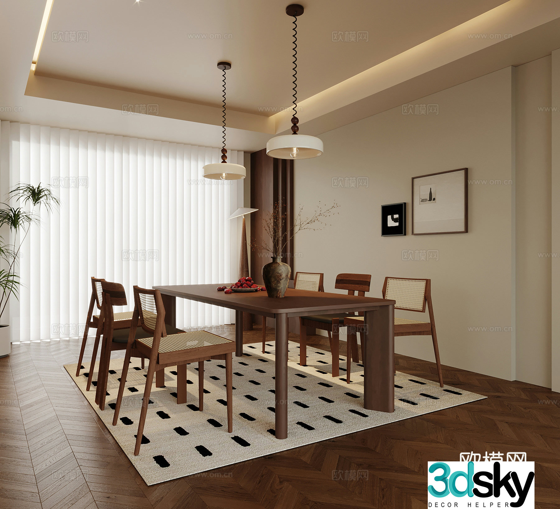 Middle style restaurant dining table and chair 3D model