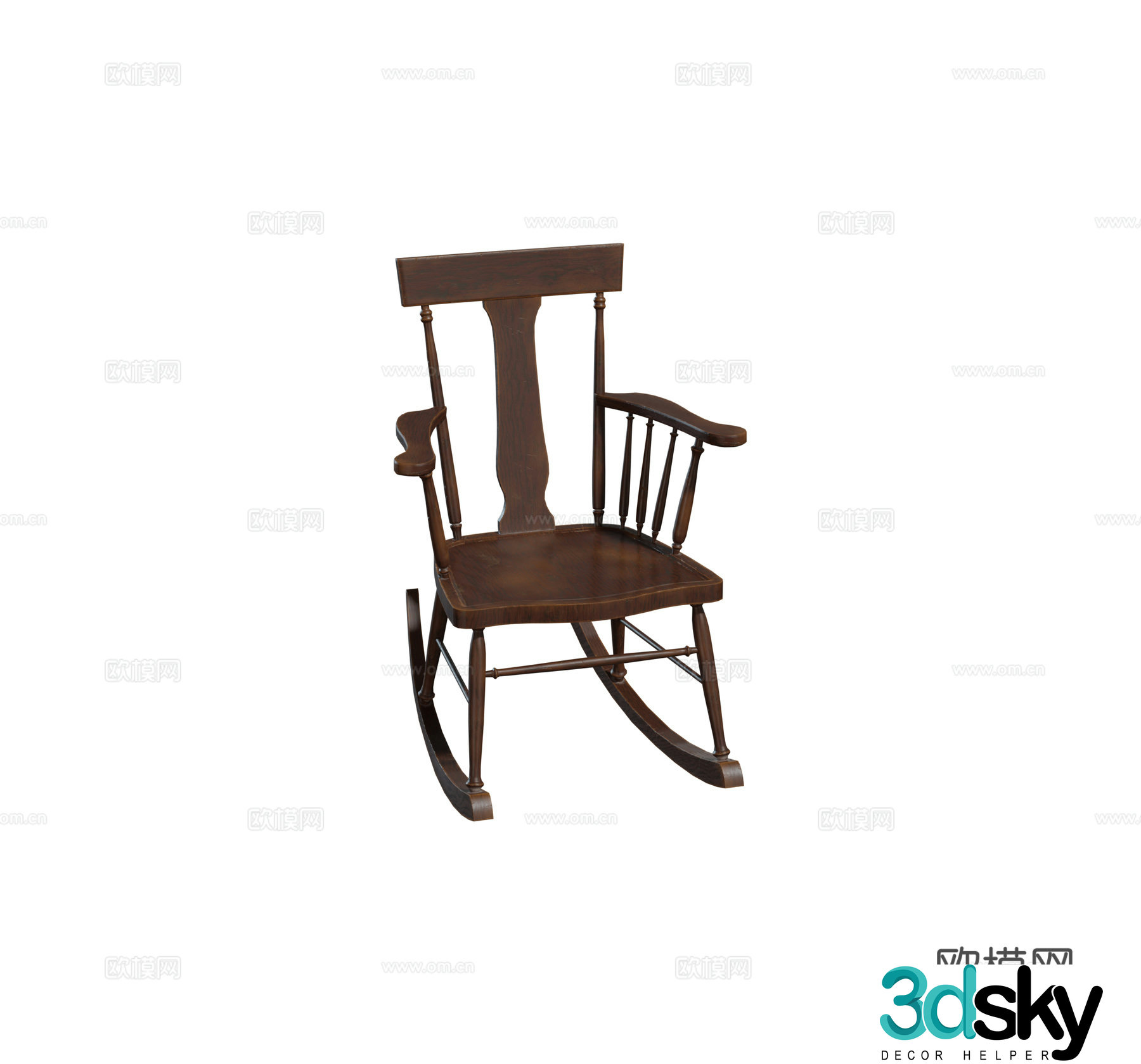 European American French retro solid wood rocking chair single rocking chair single chair combination 3D model