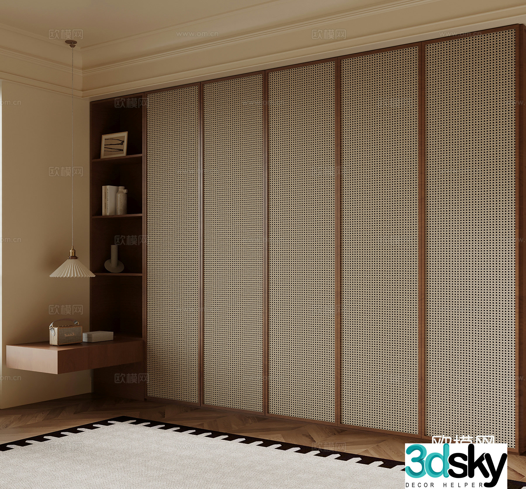 Middle-aged wind wardrobe rattan wardrobe 3d model