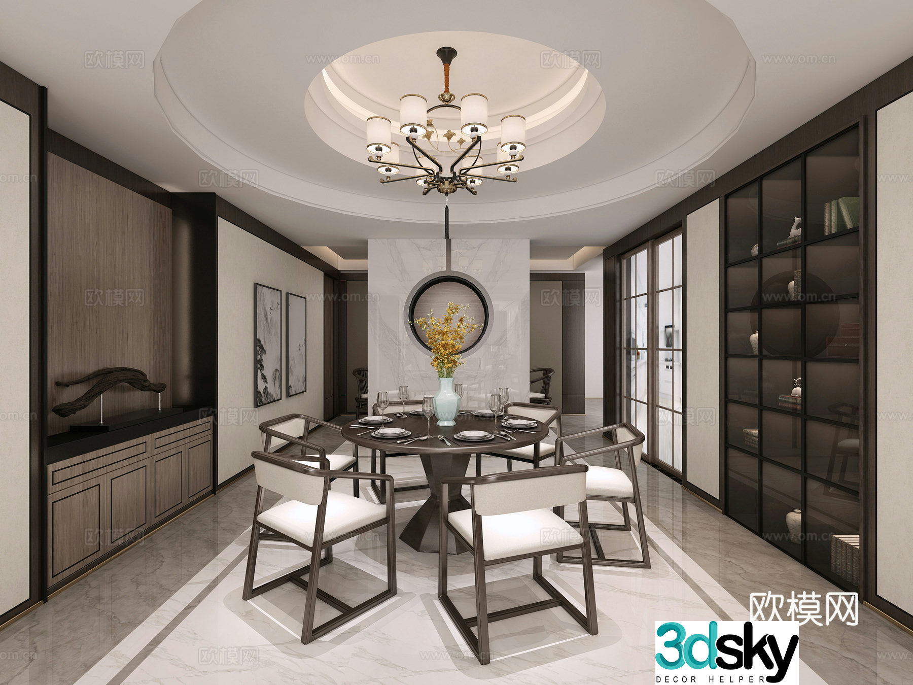New Chinese sideboard chandeliers sofa wall light 3D model