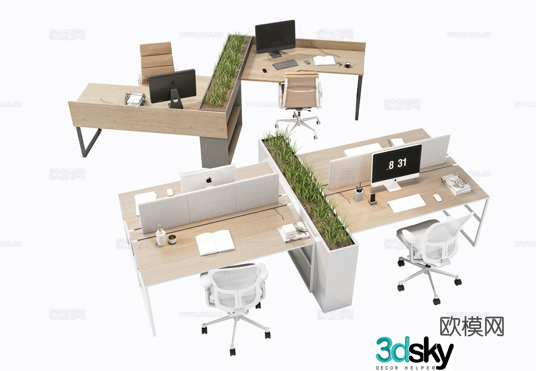 Modern office desk and chair open area desk and chair staff position employee booth computer desk and chair public 3d model