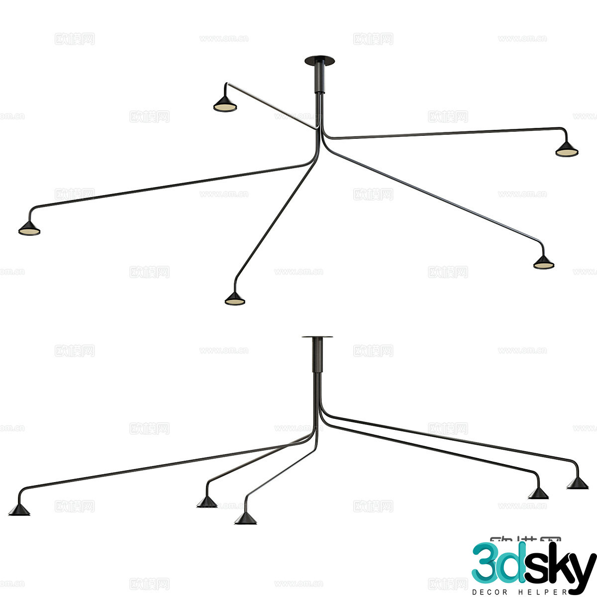 Modern minimalist linear metal ceiling light 3D model
