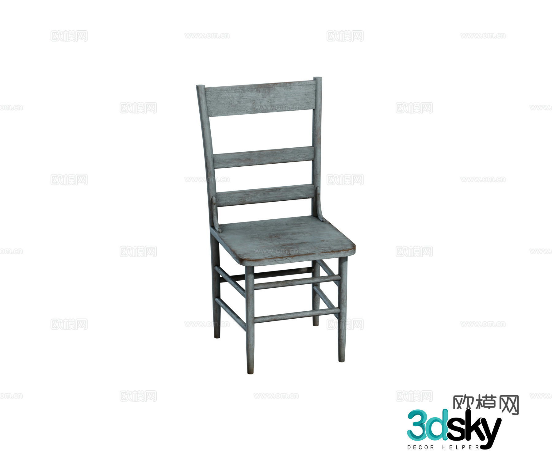 Modern retro dining chair solid wood chair painted wooden chair combination 3d model