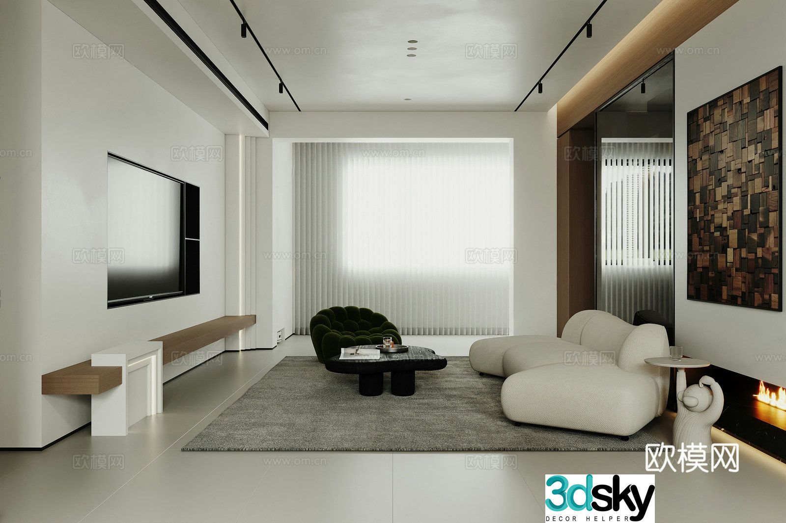 Modern simple home living room living room without owner lights sofa and coffee table combination Zhongdao Island dining table 3D model