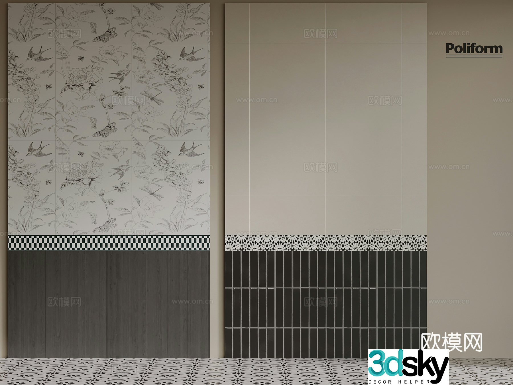 French wall tiles bathroom wall wall skirt 3d model