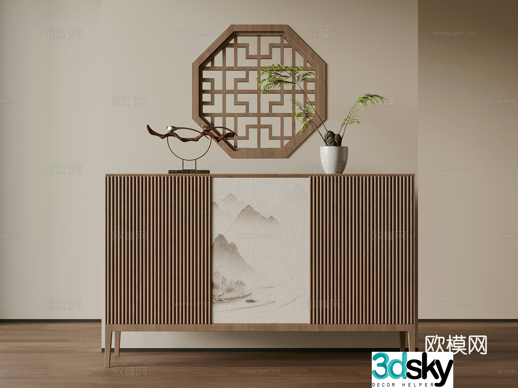 New Chinese style entrance cabinet 3D model