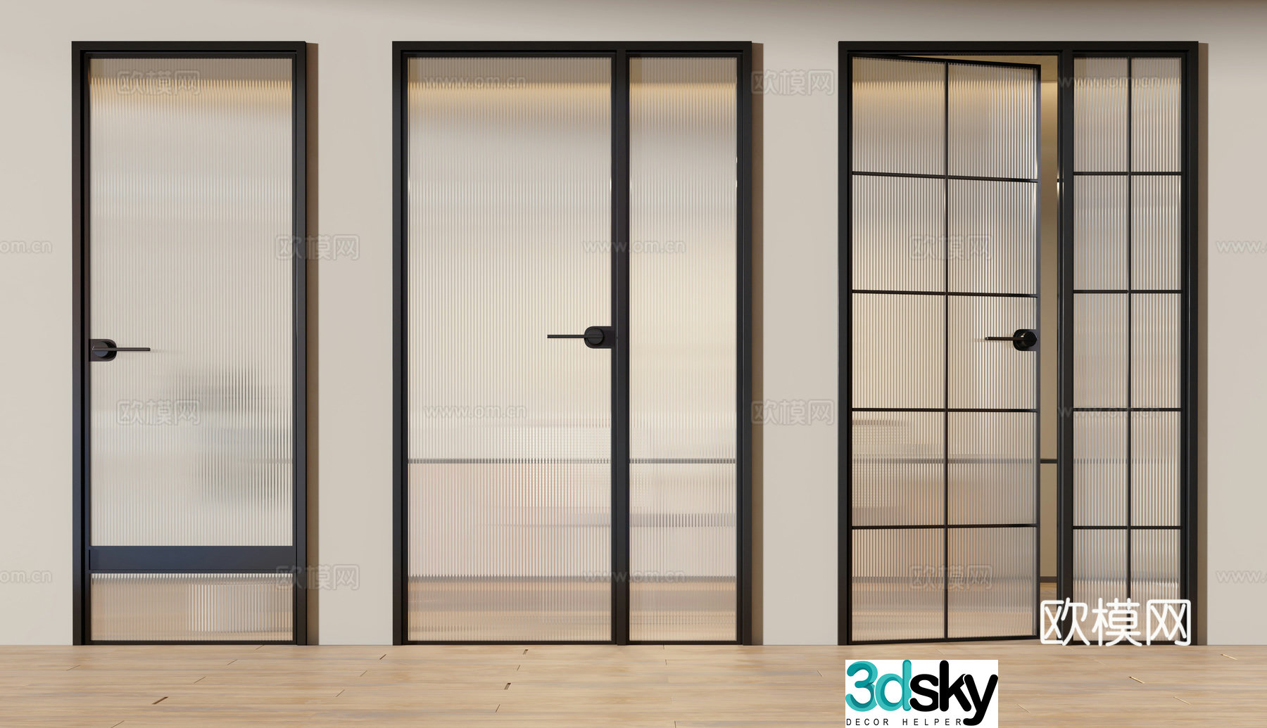 Modern glass sliding door 3d model