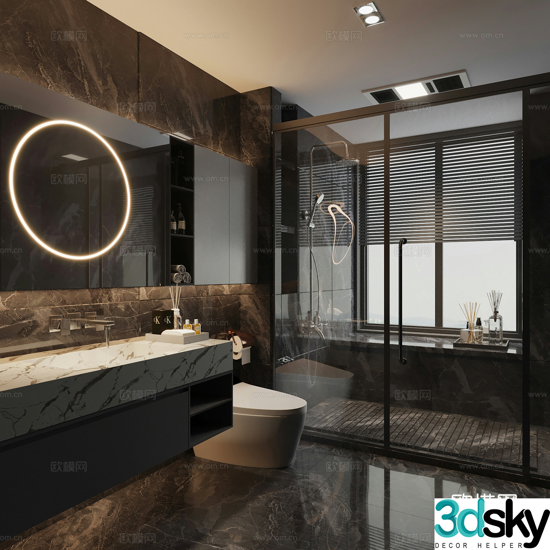 Modern Italian bathroom bathroom cabinet shower room 3d model
