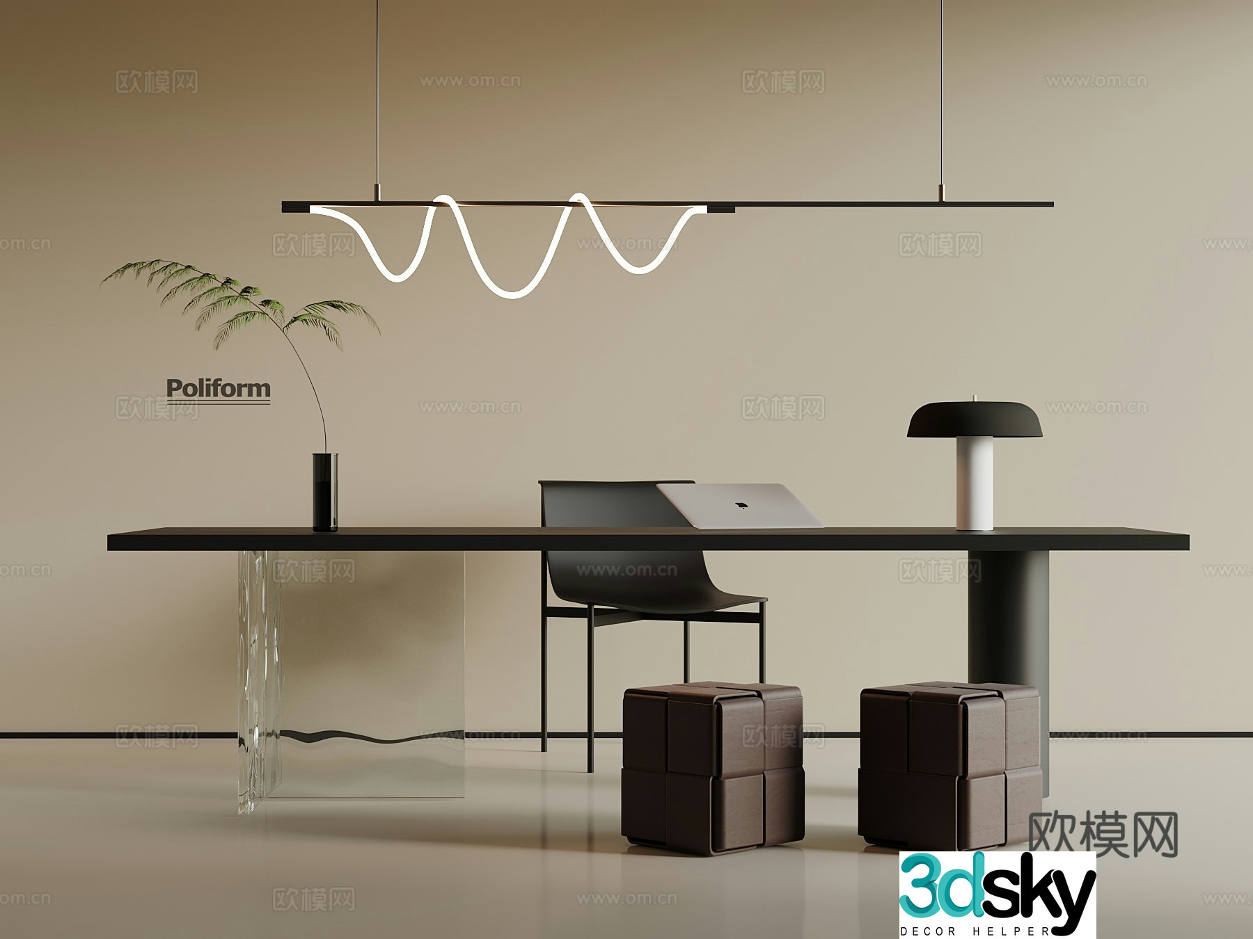 Modern desk and chair 3d model