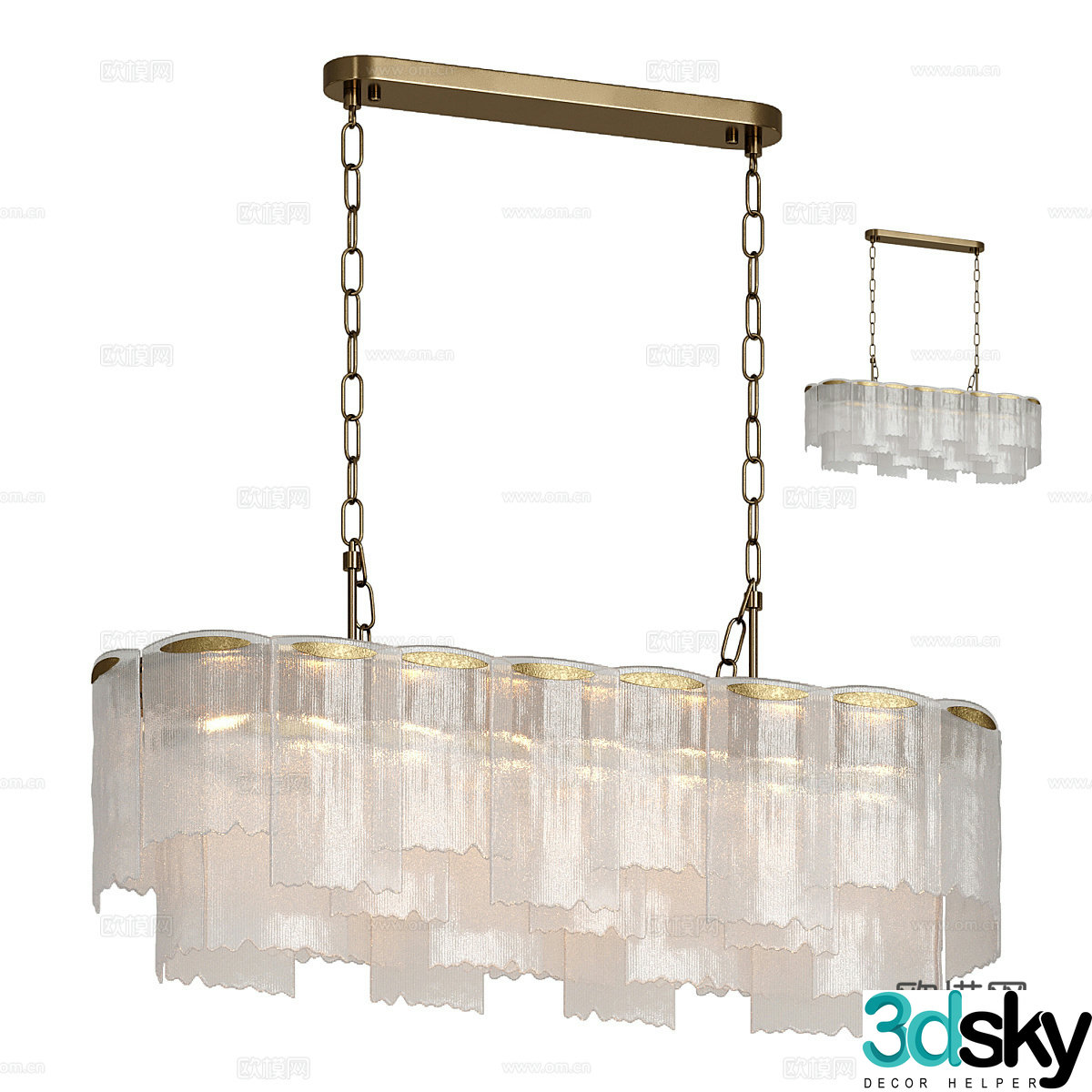 Modern light luxury corrugated glass decorative chandelier 3d model