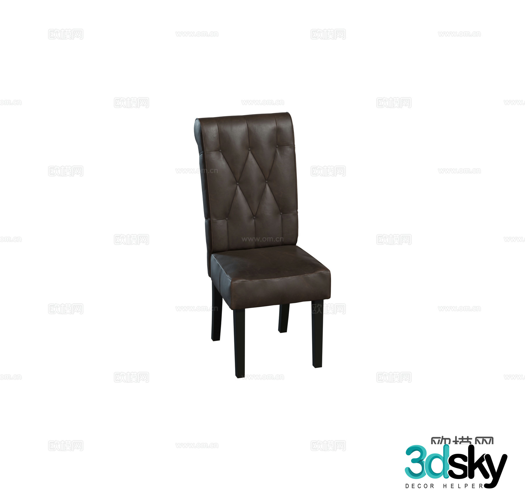 European style retro dining chair leather dining chair combination 3D model