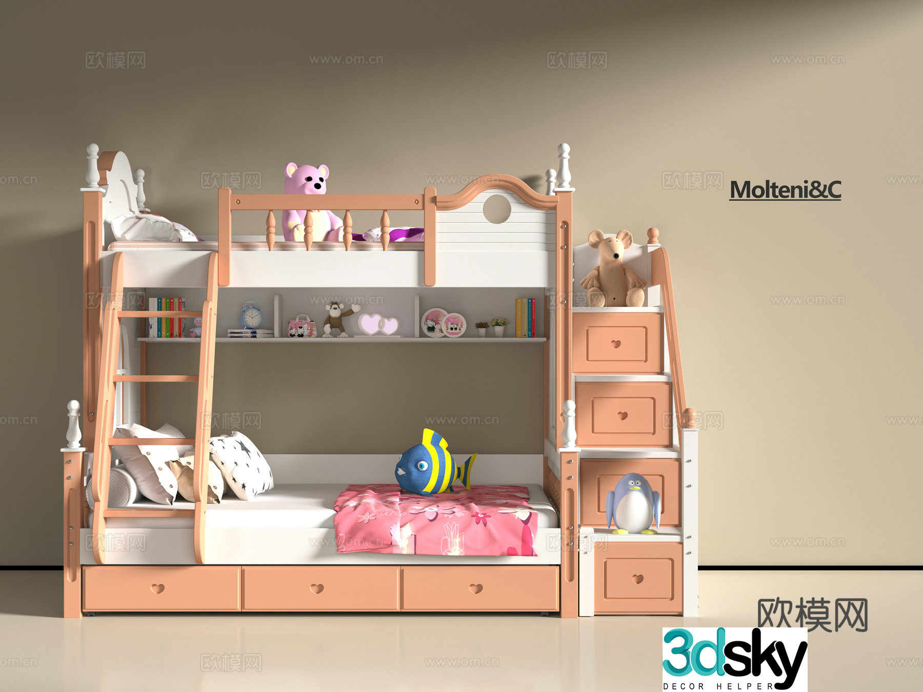 Modern children getting on and off the bed 3d model