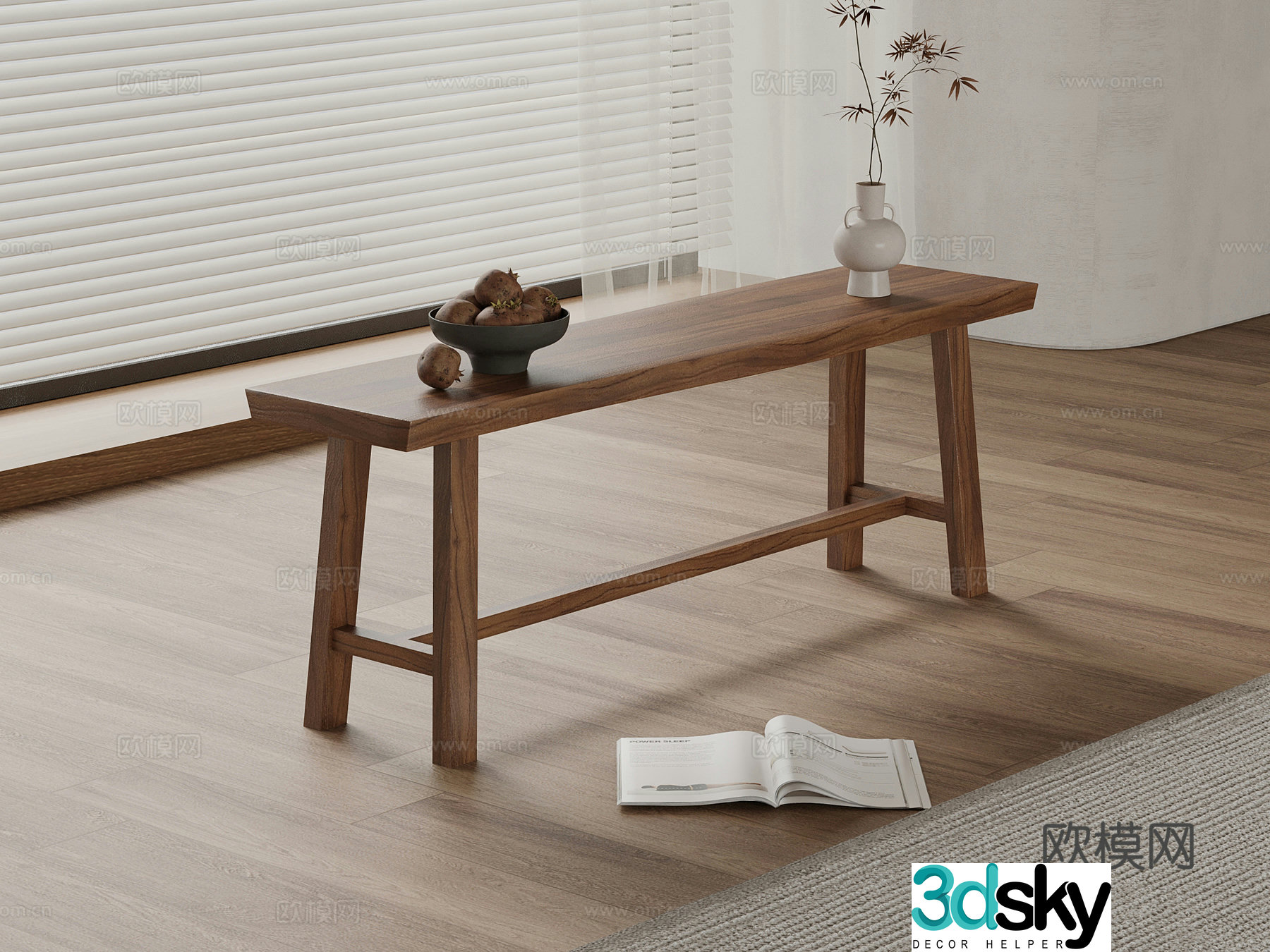 Modern solid wood bench shoe changing stool 3d model