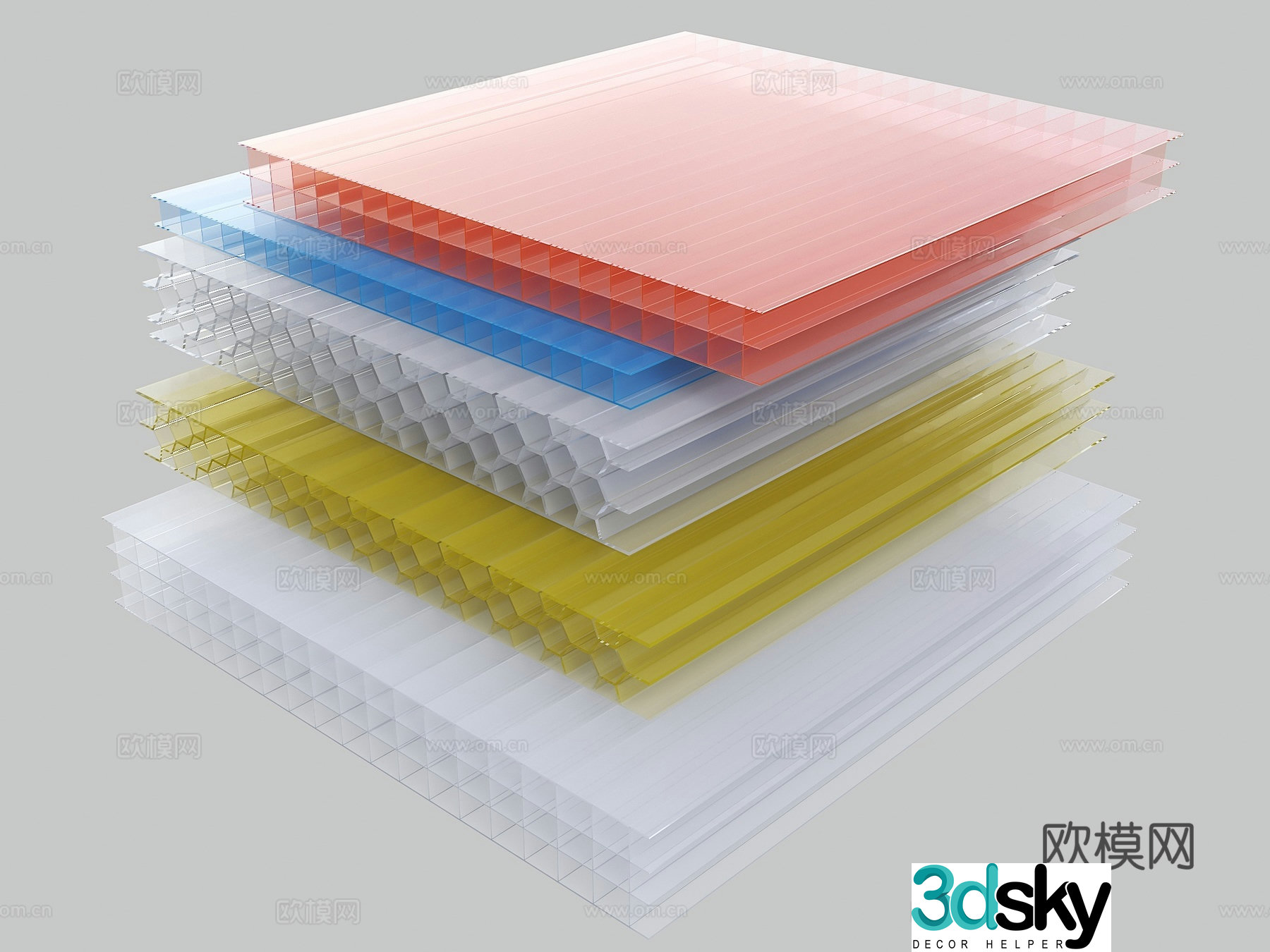 Sunshine board transparent tile canopy carport thermal insulation board honeycomb daylighting tile double-layer endurance board sunshine 3D model