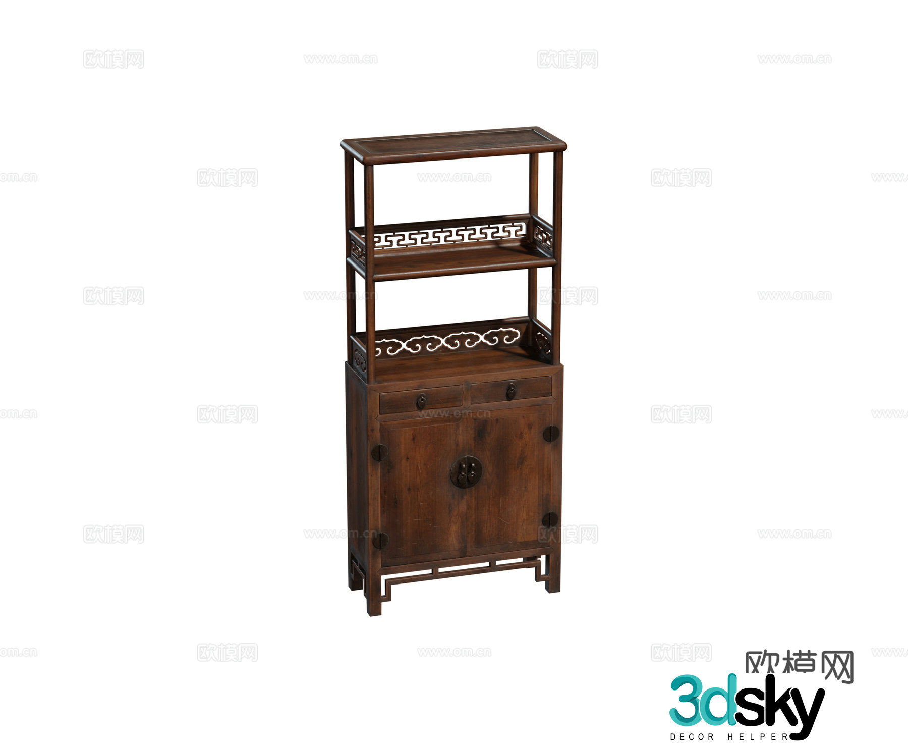 Chinese mahogany furniture Huanghuali double-layer cabinet cabinet storage rack Bogu rack combination 3D model