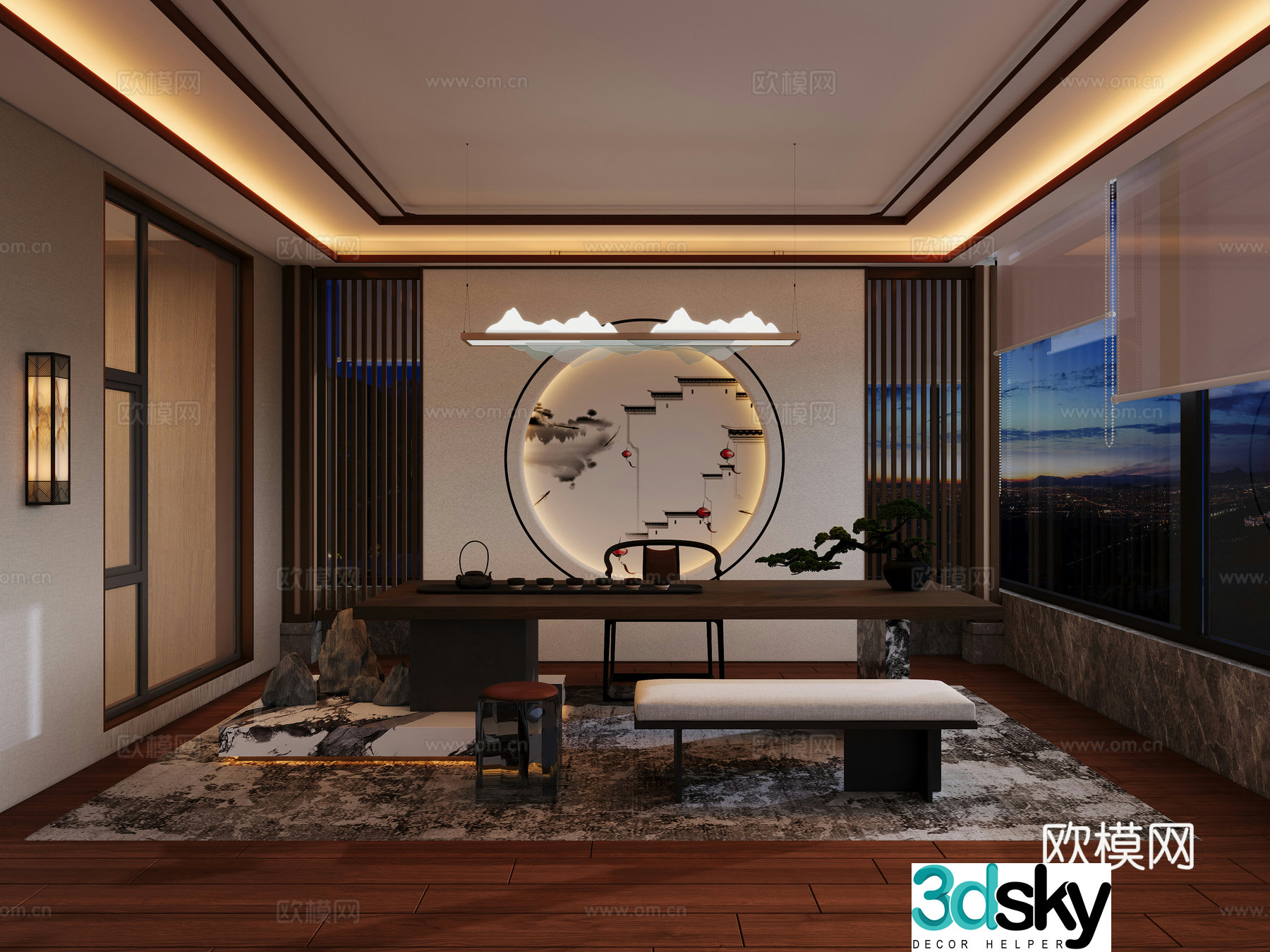 New Chinese style villa sunroom 3D model