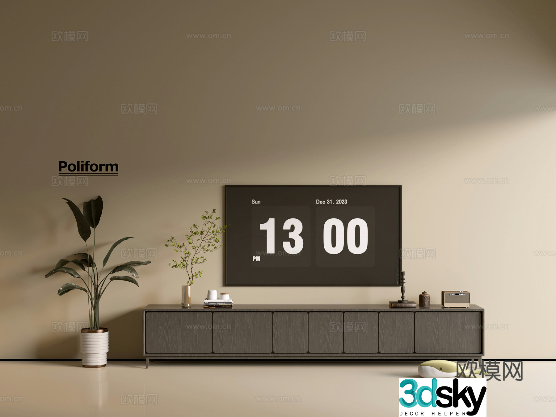 Modern wood grain TV cabinet simple side cabinet chest of drawers low cabinet whole cabinet side cabinet balcony 3D model