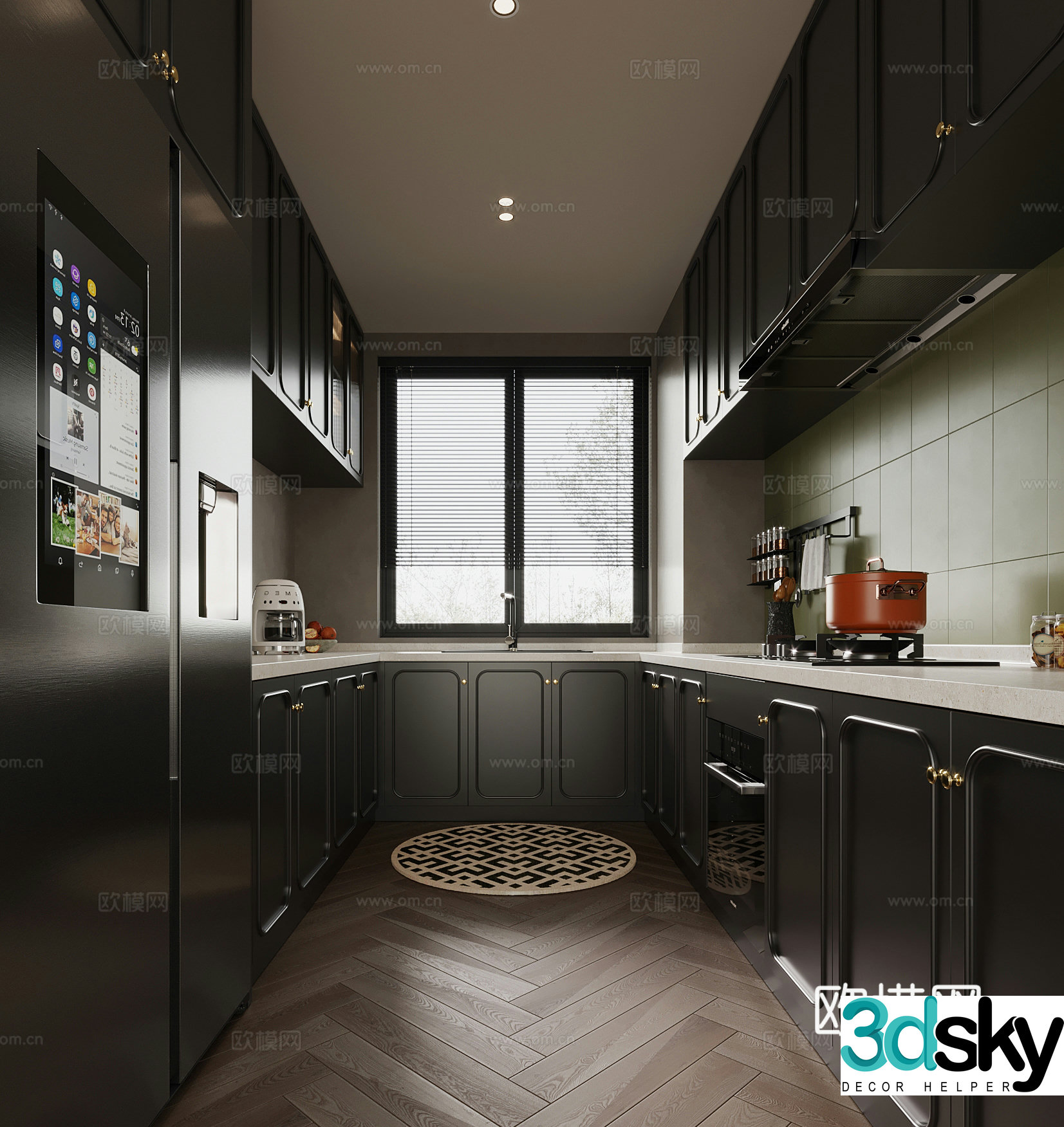 French kitchen refrigerator range hood gas stove 3D model