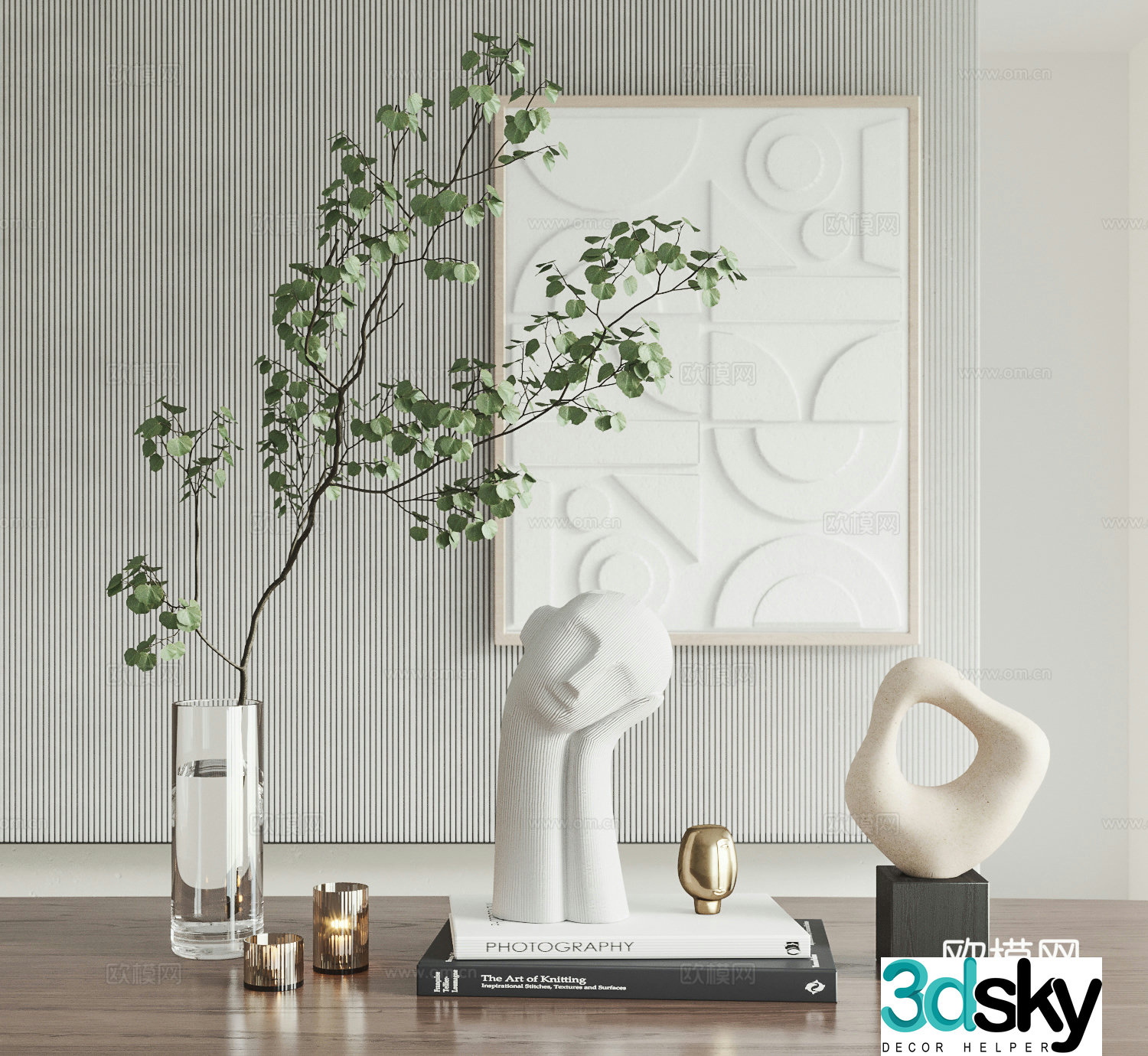 Modern ornament combination vase sculpture hanging painting books aquatic plants 3d model