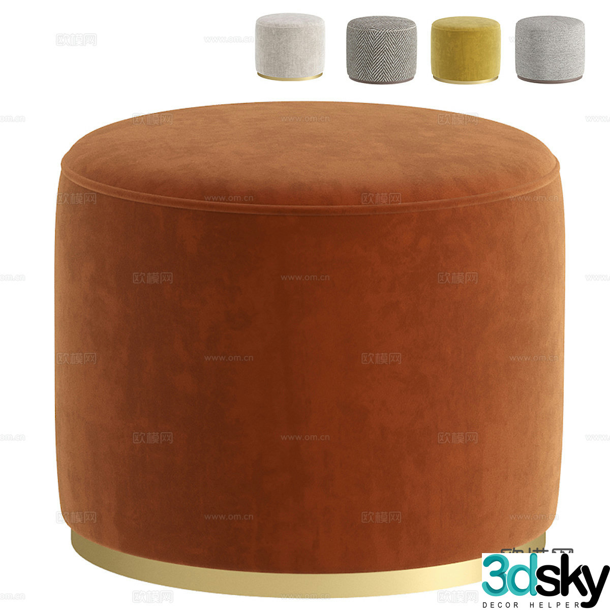 Modern Italian fabric round stool 3D model
