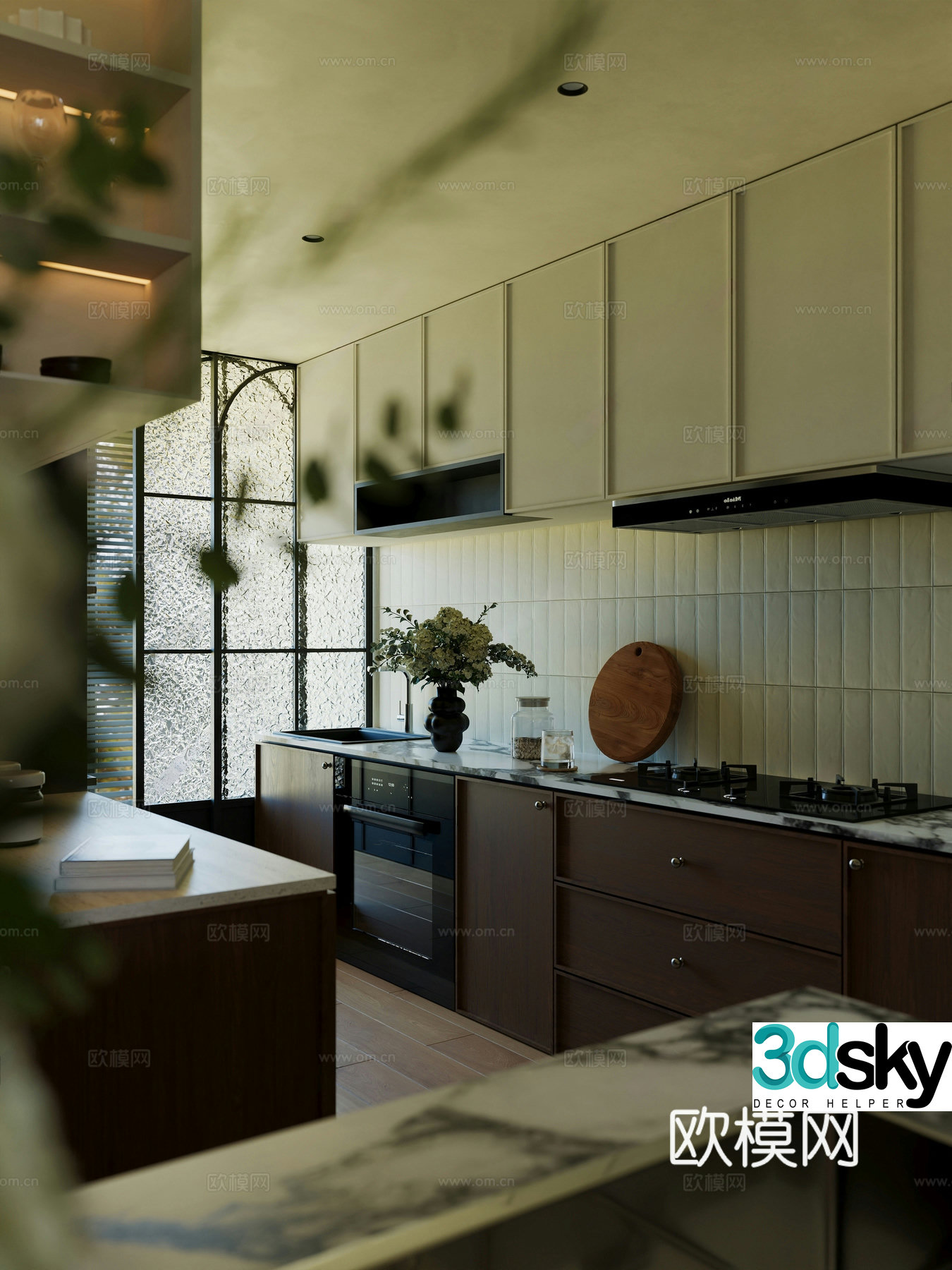 Retro medieval open kitchen Medium-old kitchen French kitchen French cabinet refrigerator steam baking 3d model