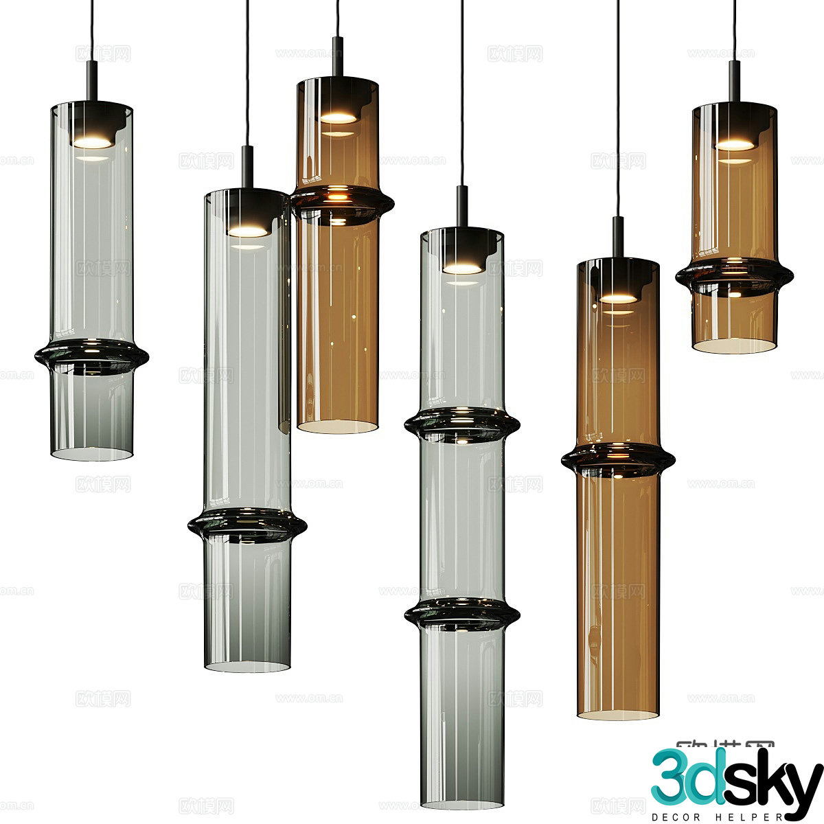 Modern Italian glass bamboo joint decorative chandelier 3d model