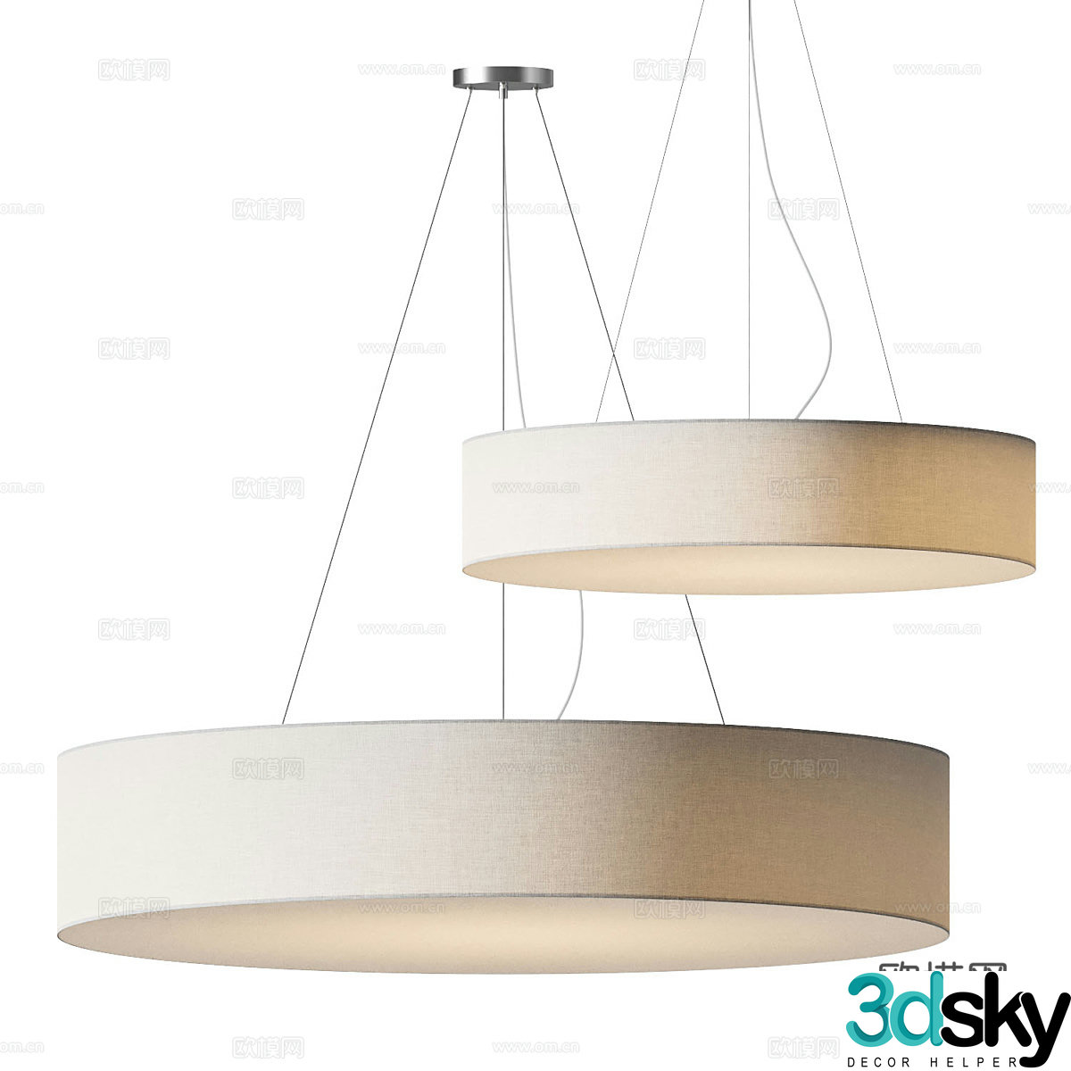 New Chinese style round fabric decorative chandelier 3D model