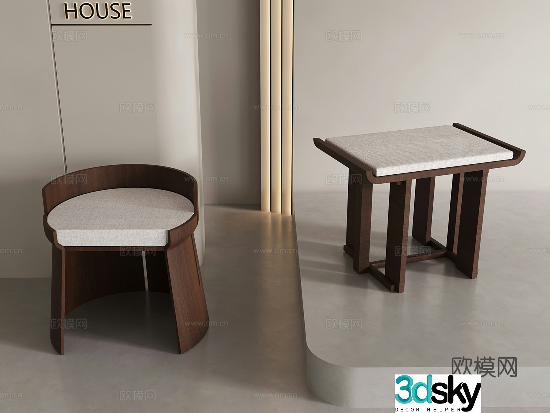 Middle-aged low stool wooden stool 3d model