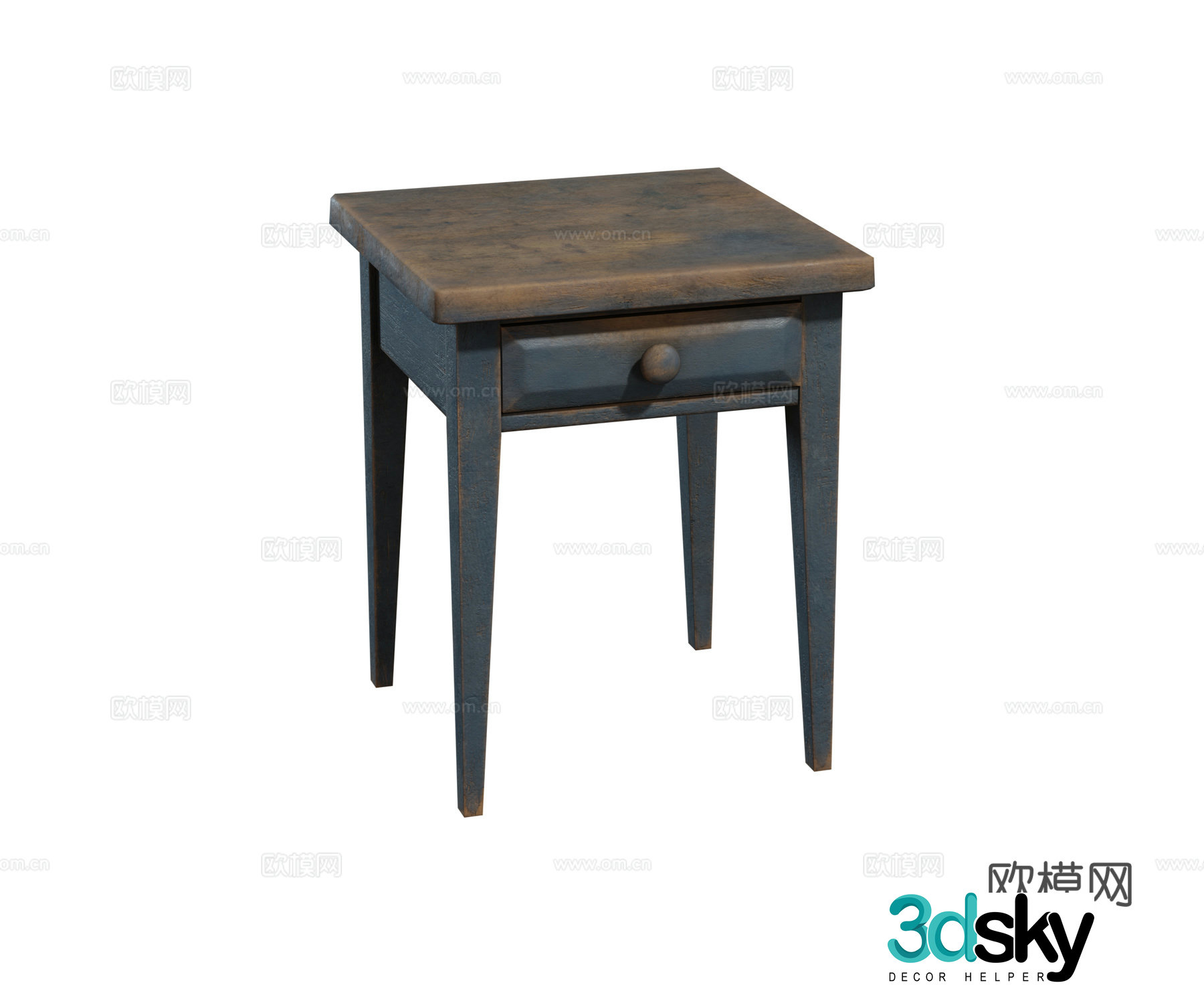 Modern retro solid wood furniture painted wooden bedside table combination 3d model