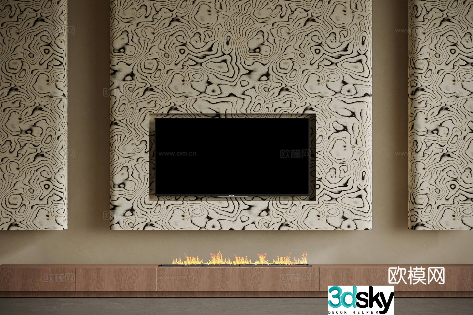 Modern medieval style TV background wall 3d model