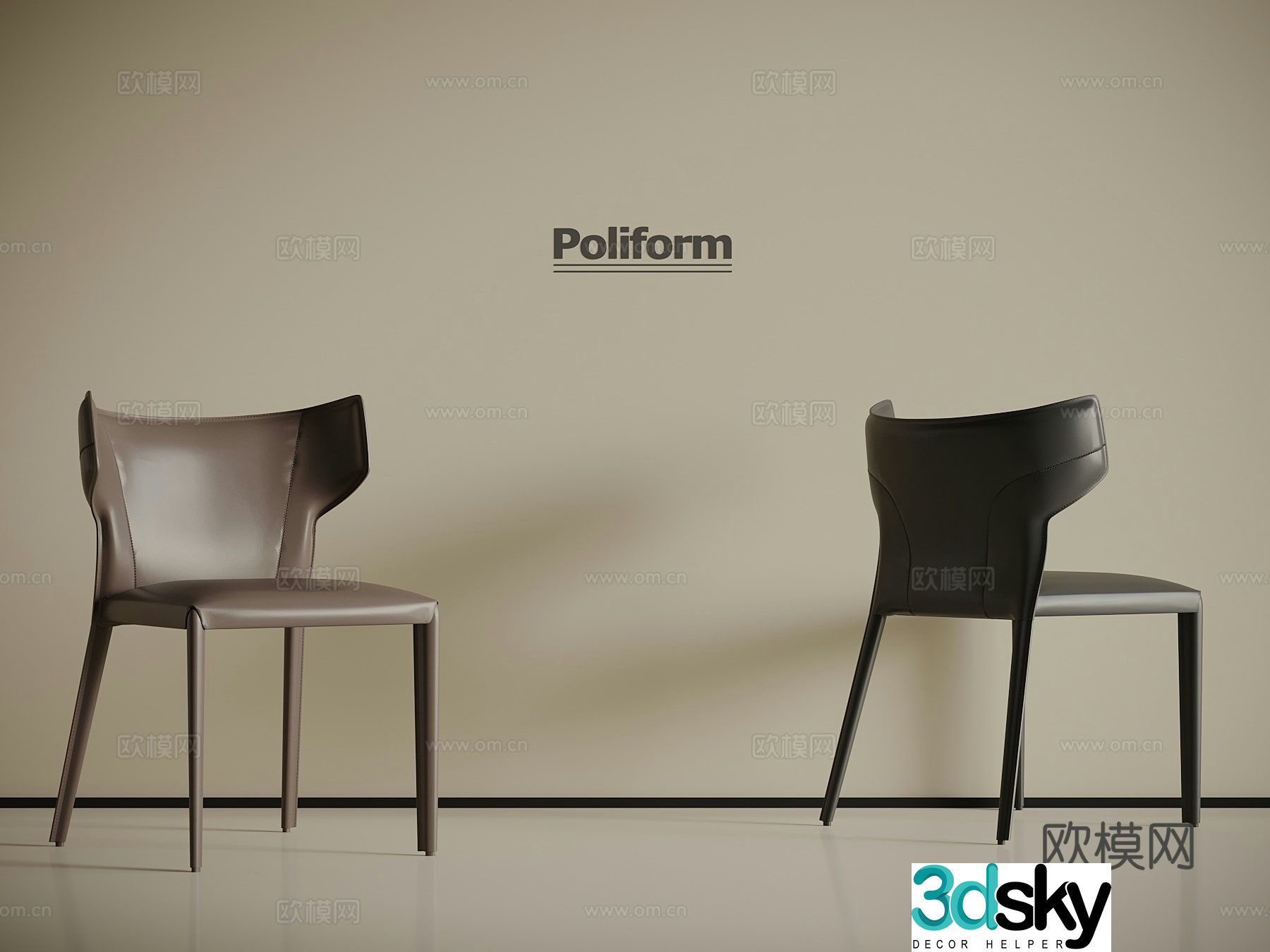 Modern Italian dining chair casual chair 3d model