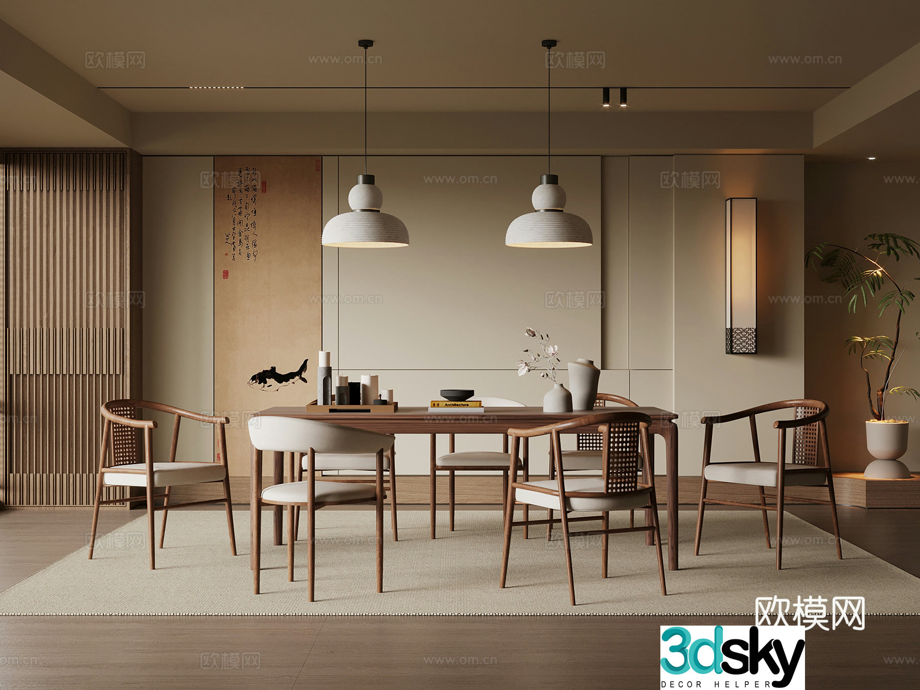 Song style restaurant dining table and chair 3D model