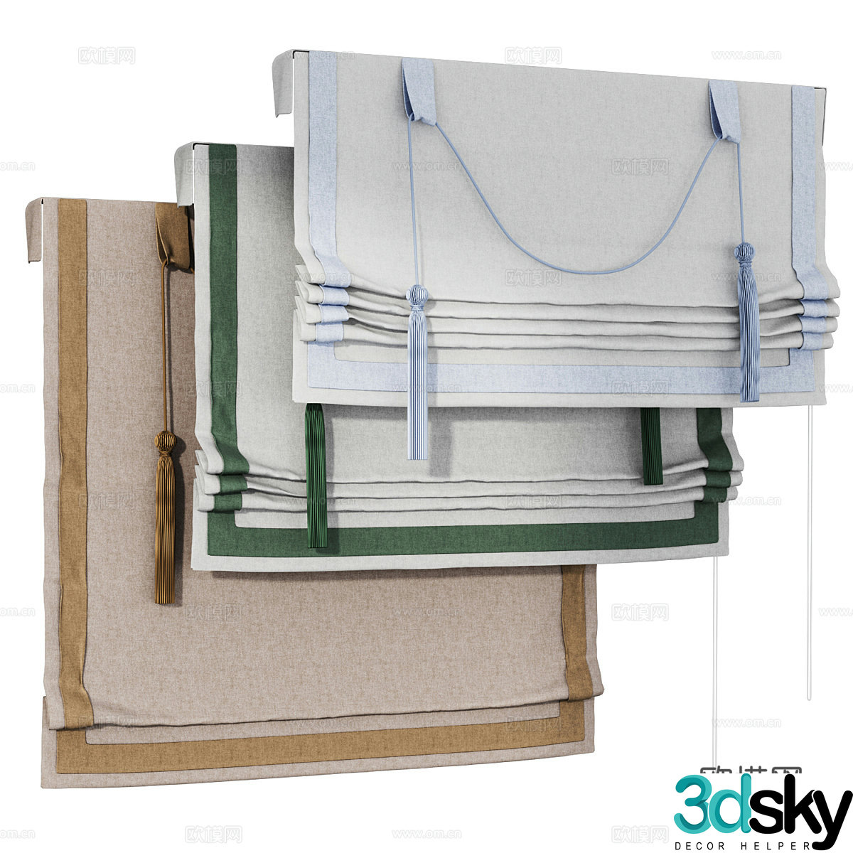 New Chinese style fabric Roman curtain 3D model