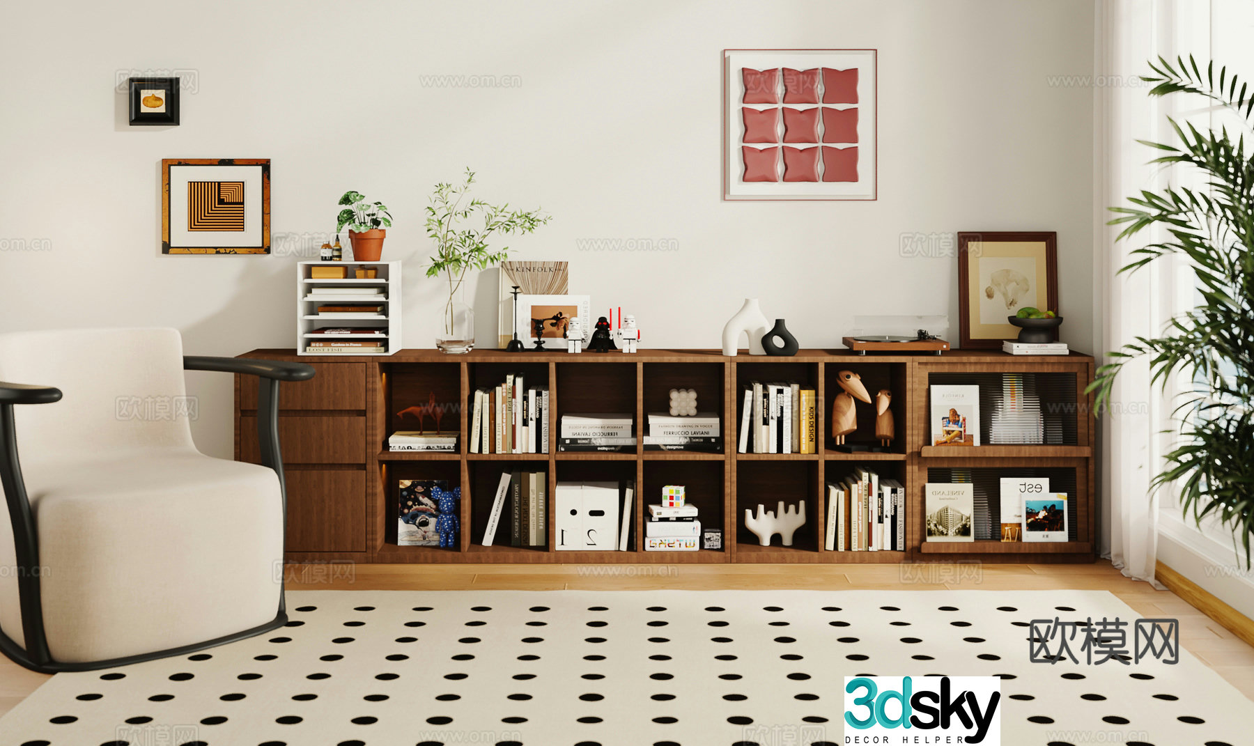 Middle-aged bookshelf floor cabinet bookcase reading room study room 3d model