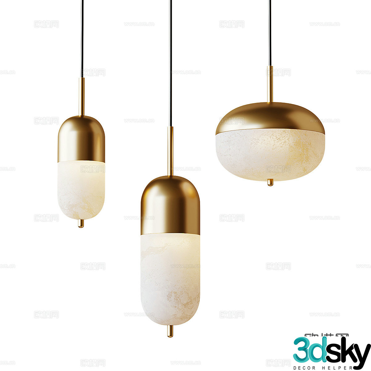 Modern light luxury metallic glass decorative chandelier 3d model