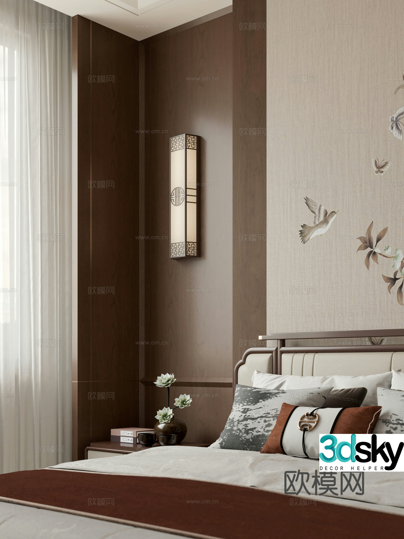 New Chinese style bedroom New Chinese style wall light 3D model