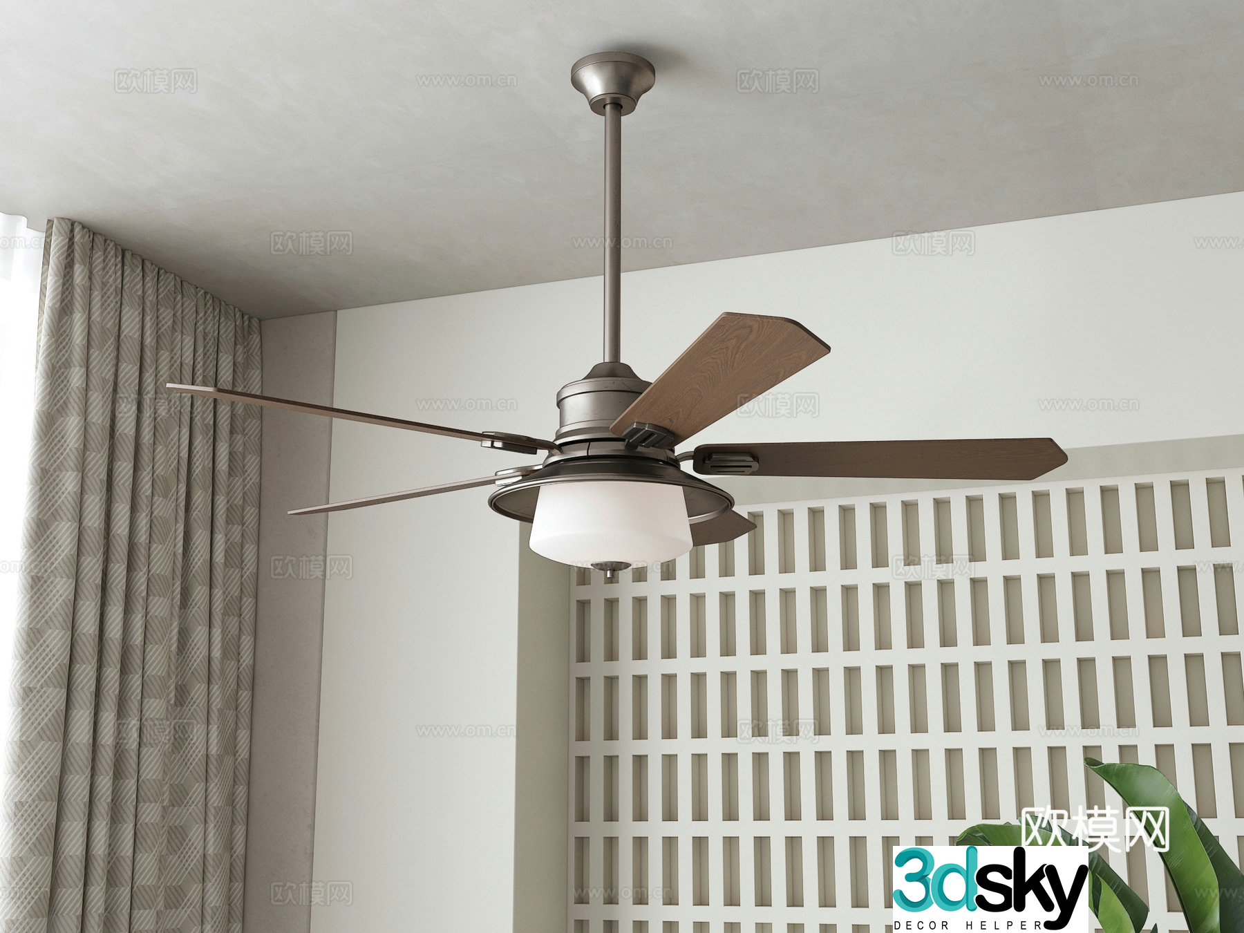 French retro style fan chandelier solid wood fan light 3d model