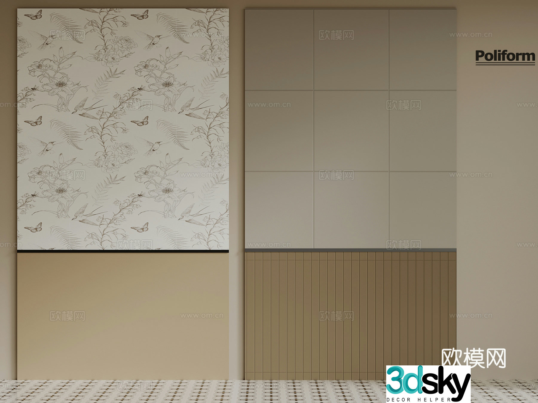 French wall tiles bathroom wall wall skirt 3d model