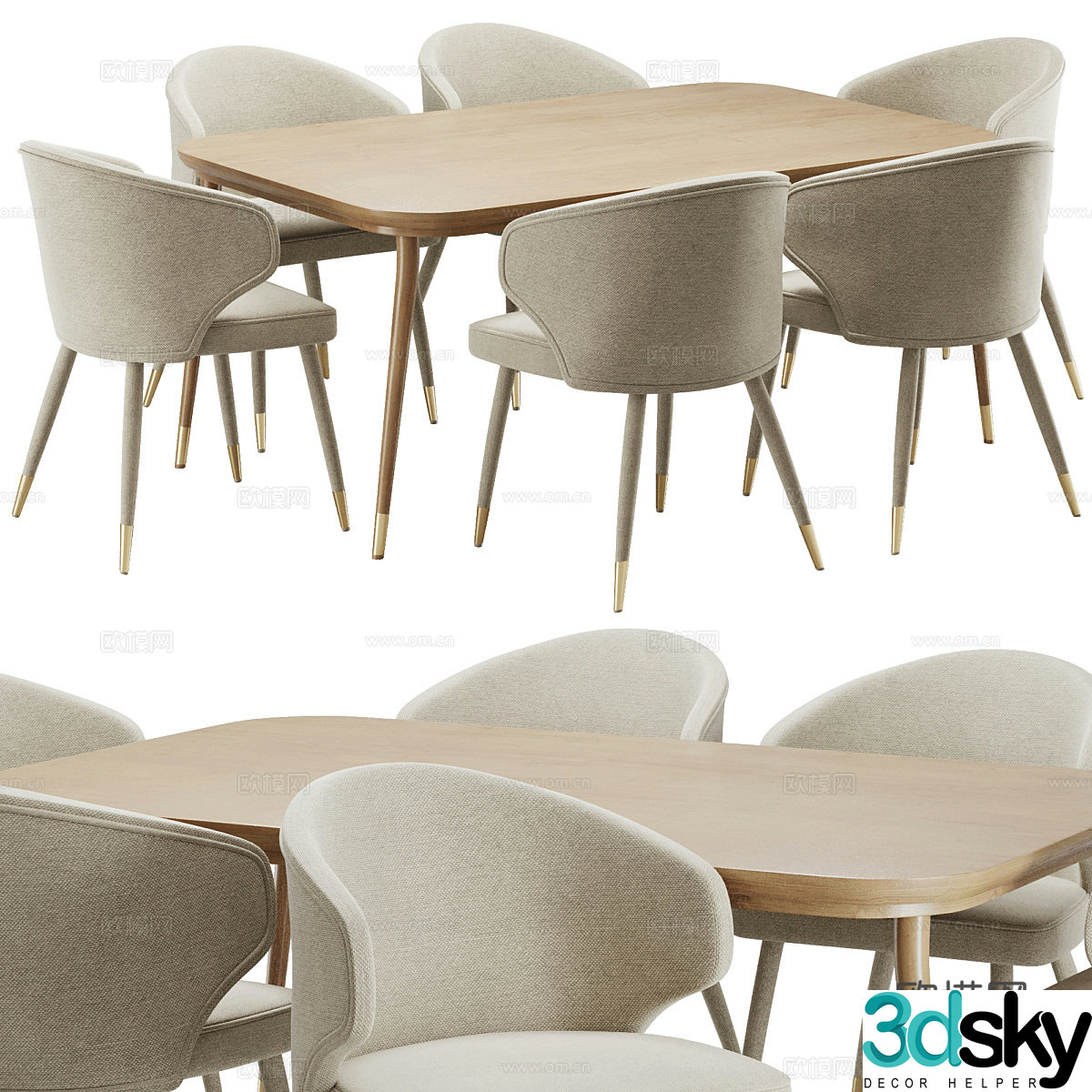 New Chinese style light luxury dining table and chair combination 3D model