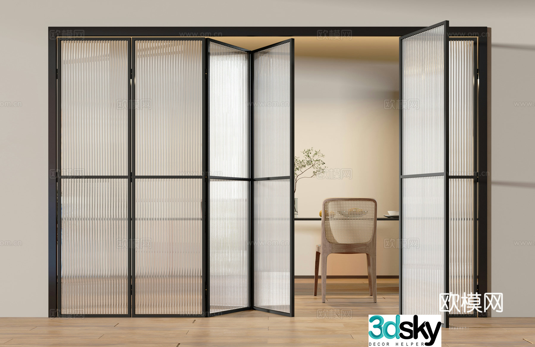 Modern glass sliding door 3d model