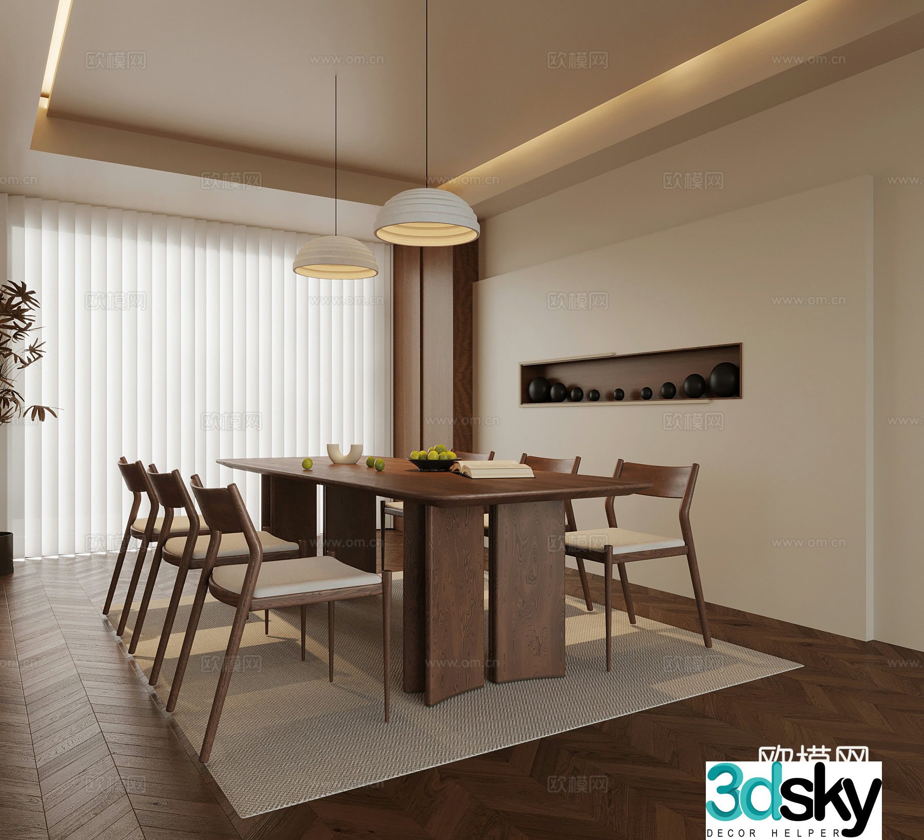 Middle style restaurant dining table and chair 3D model