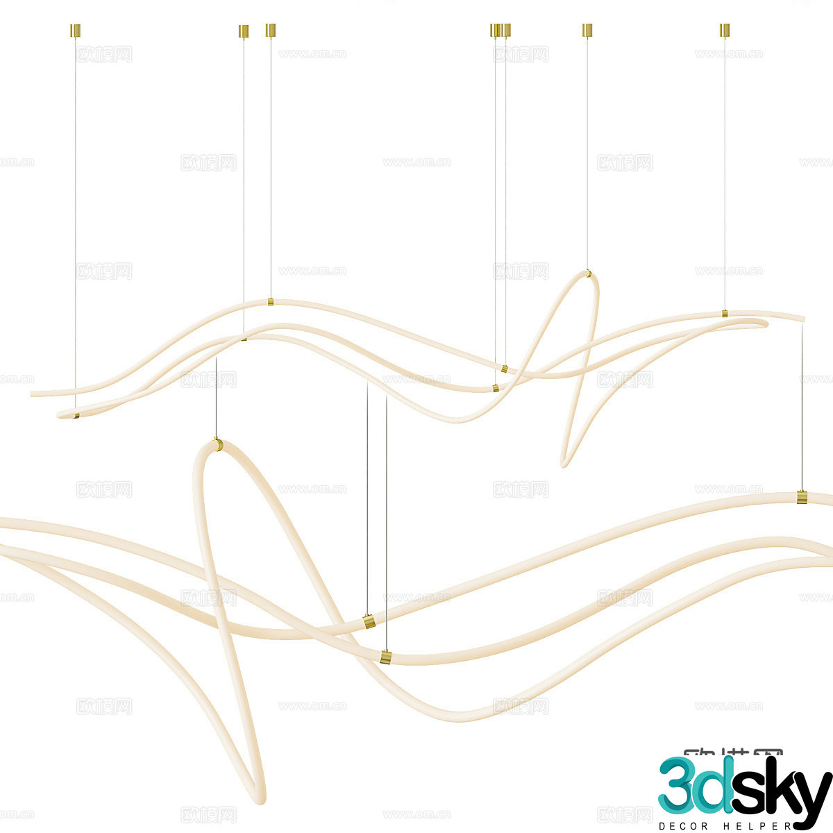 Modern minimalist linear decorative chandeliers 3d model
