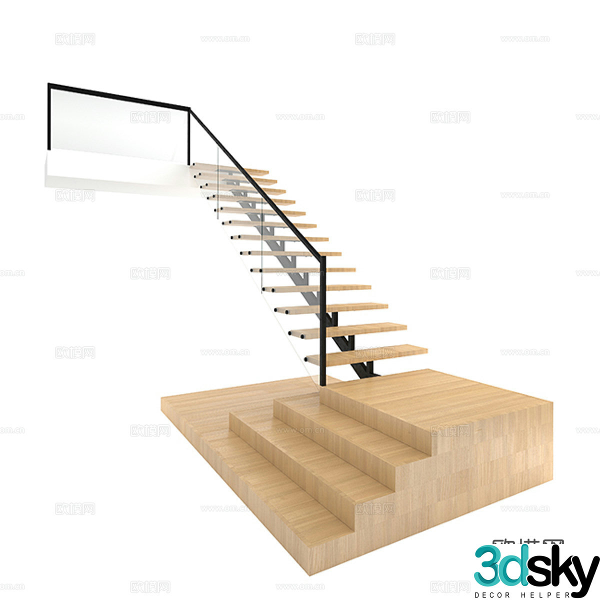 Modern steel structure suspended staircase 3D model