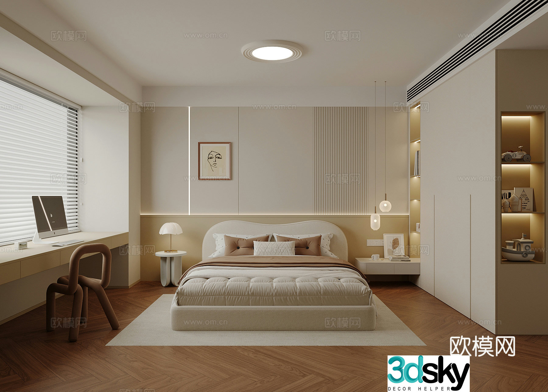 Modern bedroom Children’s room Double bed Desk 3d model