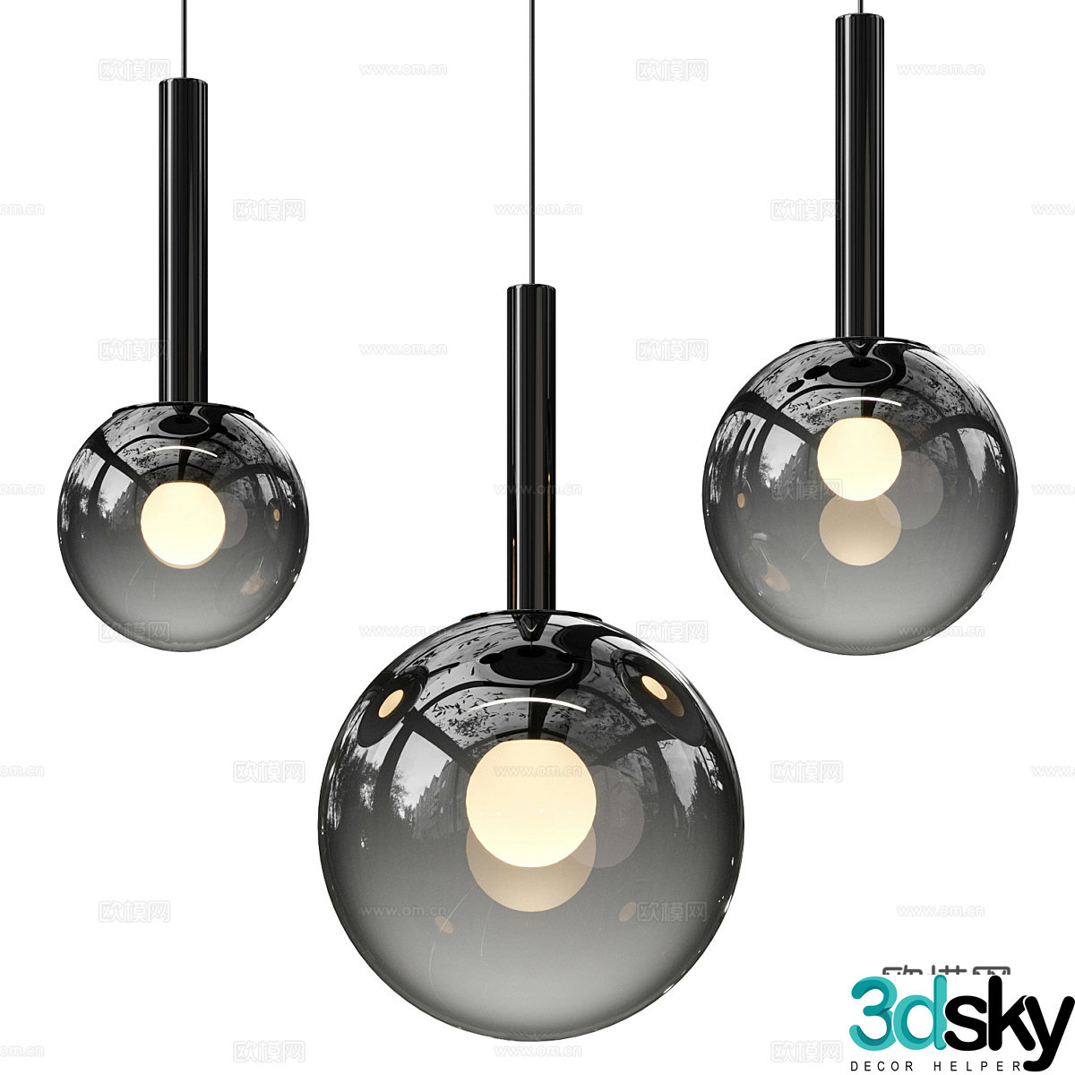 Modern minimalist spherical glass decorative chandelier 3d model