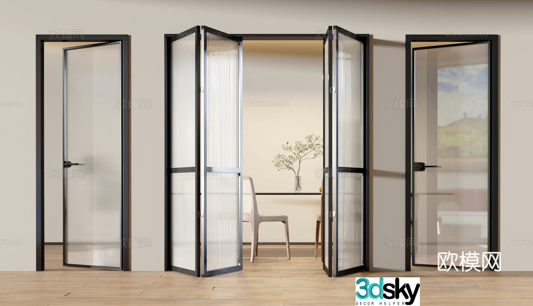 Modern glass sliding door 3d model