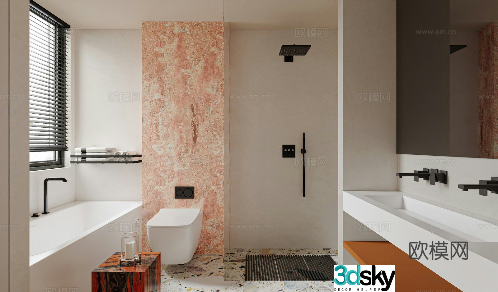 Modern home bathroom shower room floating toilet bathtub washbasin bathroom mirror shower 3d model