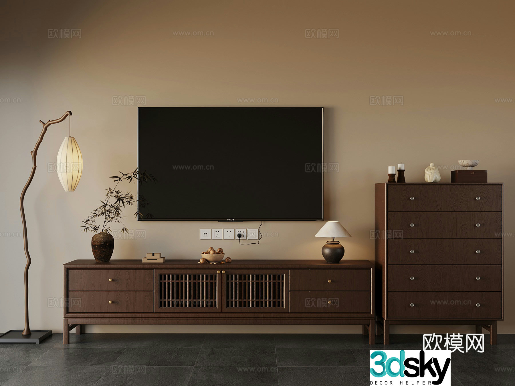 New Chinese TV cabinet floor lamp 3D model
