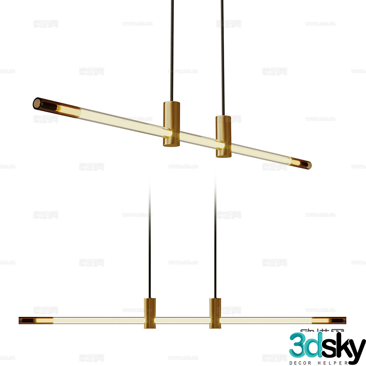 Modern light luxury metallic glass strip chandeliers 3D model
