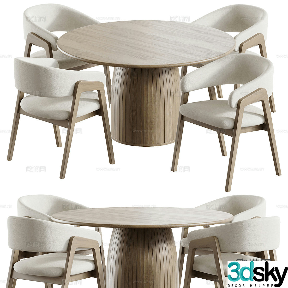 New Chinese round dining table and chair combination 3D model